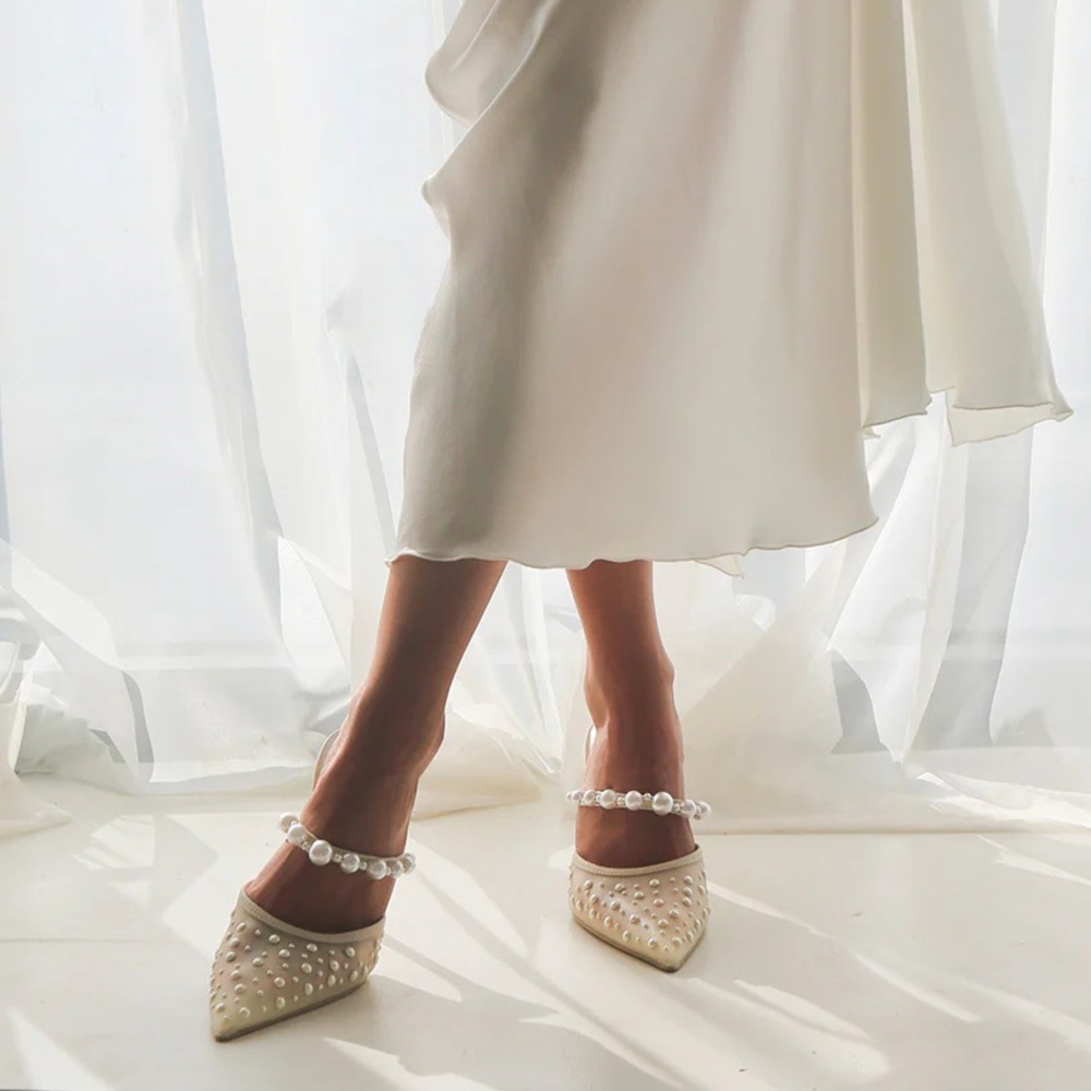 New Dolce Vita Katik pearl heels ivory mesh bridal mule wedding heels shoes - Picture 5 of 15